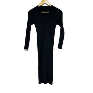 Bodycon Black Ribbed Knit Dress Size S